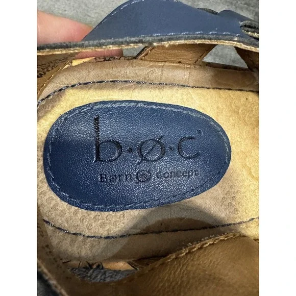 b.o.c Shoes Womens Size 10 Blue Floral Cork Wedge Sandals Comfort Strappy Summer - Picture 8 of 14